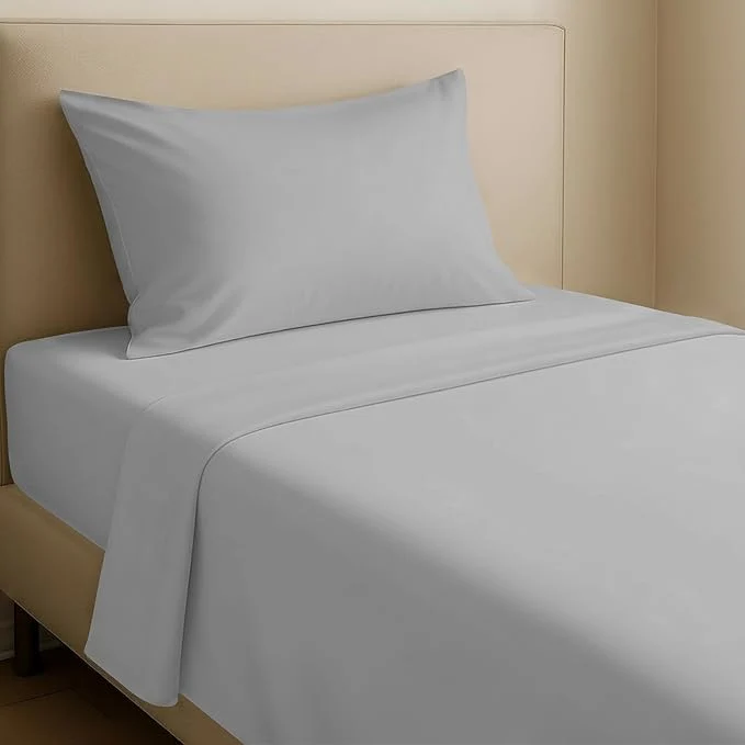 Secure California Design Den Twin Bed Sheets Set – Natural Cotton Sheets with 12 quot Pockets Soft Sateen Weave Breathable and Durable Bedding Set for Dorm Rooms College Light Grey Green