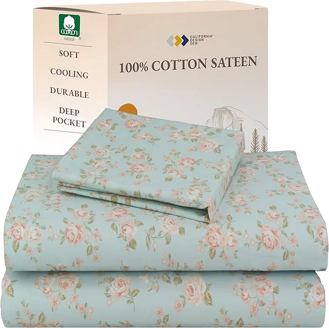 Innovative California Design Den Rose Sheet Set Twin Cotton 12 quot Pocket Twin Sheets amp Pillowcase Set Soft Sateen Weave – Vintage Rose Expertly Made
