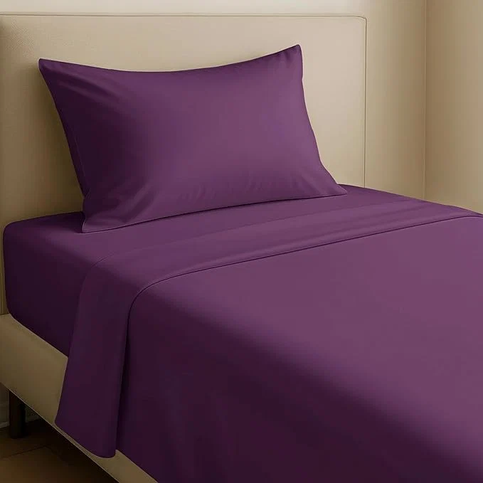 Sustainable California Design Den 12 quot Pocket Bed Sheets Twin Size Set – Natural Cotton Sheets Soft Sateen Weave All Around Elastic Breathable and Durable Bedding – Purple Passion