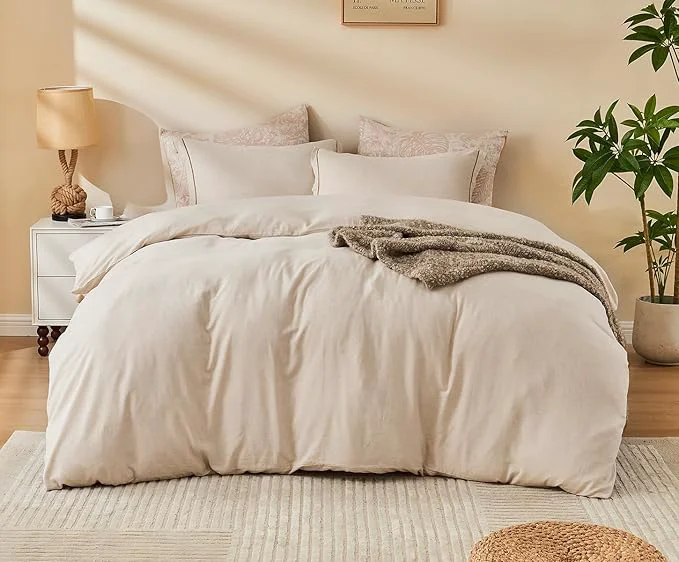 Relaxed SLEEPBELLA Linen Duvet Cover Set Queen Size-1 Duvet Cover with 2 Pillow Shams with Button Closure Soft Breathable Farmhouse Detailed