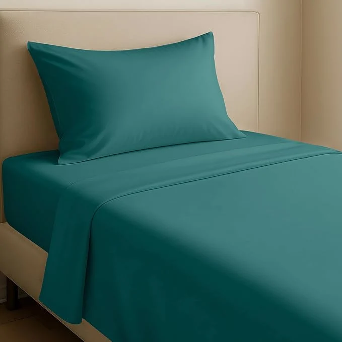 Safe California Design Den Natural Cotton Bed Sheets Twin Size Set – Soft Sateen Twin Sheets with 12 quot Pockets Breathable and Durable Bedding Set for Dorm Rooms College Teal Deep Tone Original
