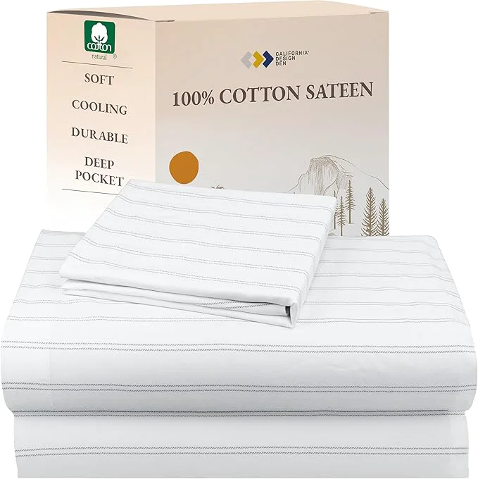 Exceptional California Design Den Stripe Sheet Set Twin XL Cotton Twin XL Sheet Set 12 quot Pocket Twin XL Size Sheets amp Pillowcase Set Soft Sateen Weave – Classic Stripe Authentic