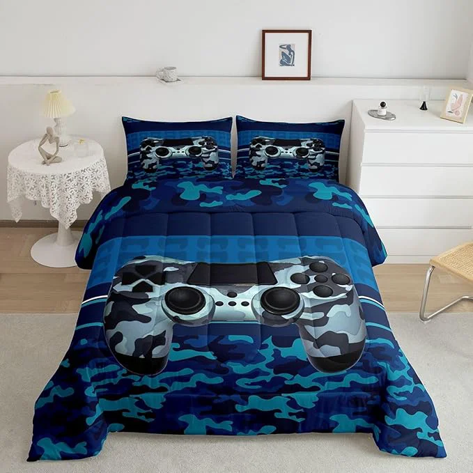 Traditional Feelyou Gamer Comforter Set Camouflage Gaming Video Game Bedding Set for Kids Boys Children Blue Camo Gamer Console Comforter Soft Gamepad Decor Quilt Set Twin Size World-Class
