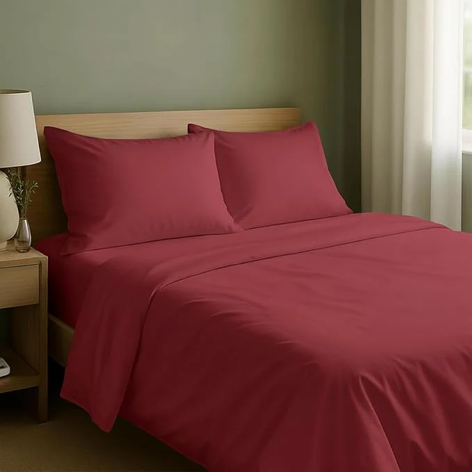 Fine California Design Den Deep Pocket Queen Sheets Set – Natural Cotton Sheets Queen Size Bed Set Soft Sateen Weave Breathable and Durable Bedding Brick Red First-Class