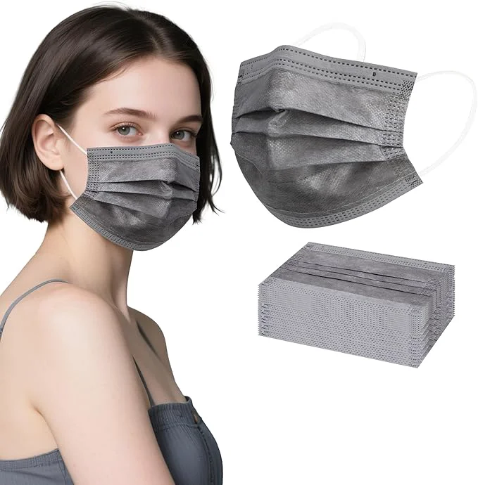 Certified akgk 100PCS Grey Disposable Face Masks 3-Ply Breathable Grey Face Mask Relaxed