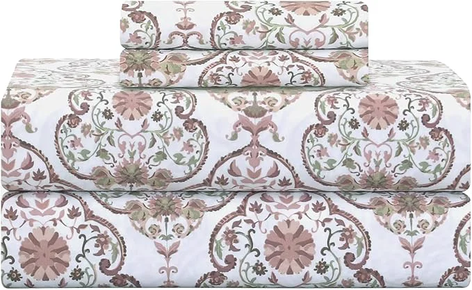 Original Feather amp Stitch Printed 500 TC California King Size 4pc Damask Bed Sheet Set Soft Cotton Breathable Bedsheets 18 quot Deep Pockets Sateen Weave Striped Bedding Mattress – Floral Bloom Clean