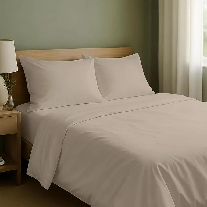 Certified California Design Den King Size Sheets Set – Natural Cotton Sheets King Size with Deep Pockets Soft Sateen Weave Breathable and Durable Bedding Set Beige Warm Taupe Green