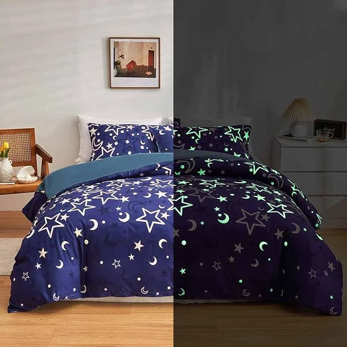 Casual Feelyou Galaxy Glow in The Dark Comforter Set for Girls Kids Full Purple Universe Starry Night Bedding Set Super Soft Outer Space Stars Moon Comforter Girl Bedroom Glow Decor Bedding Quilted Duvet Dependable