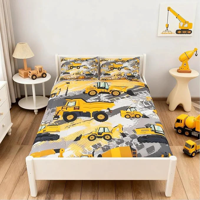 Fine Feelyou Kids Construction Comforter Set Toddler Size Bedding Sets for Boys Children Cartoon Excavator Tractor Comforter Set Construction Machinery Truck Duvet Set Baby Boys Vehicles Cars Bed Set Versatile