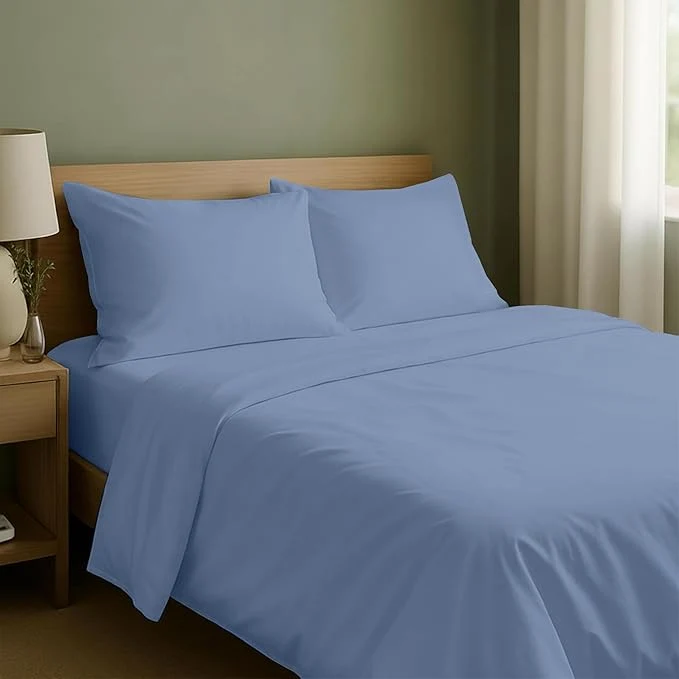 Fine California Design Den Natural Cotton Sheets Full Size Bed Set with Deep Pockets – Soft Sateen Weave Durable Full Size Bed Sheets Blue Hydrangea Smart