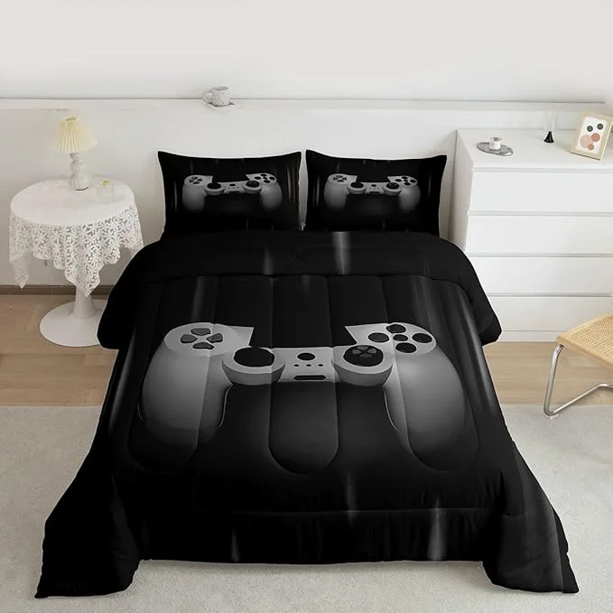 Dependable Feelyou Boys Gamer Comforter Set King Size Bedding Set for Kids Gaming Comforter Gray Black Video Games Gamepad Room Decor for Teens Child Super Soft Geometric Duvet Quilted Son Grandson Gift Detailed