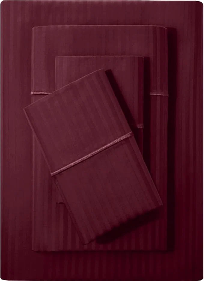 Practical Feather amp Stitch 500 TC California King Size Bed Sheet Set Cotton Soft Breathable Bedsheets 4 Piece 18 quot Deep Pockets Sateen Weave Striped Bedding Mattress Resort Hotel Luxury- Burgundy Stripe Exceptional