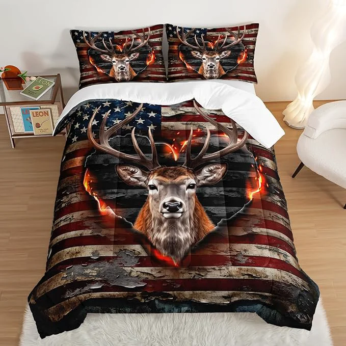 Clean Deer Bedding Sets for Kids Boys Girls Room Decor Hunting Themed American Flag Bedding Comforter Sets Western Comforter Sets Camo King Bedding Set with 2 Pillowcases. Consistent