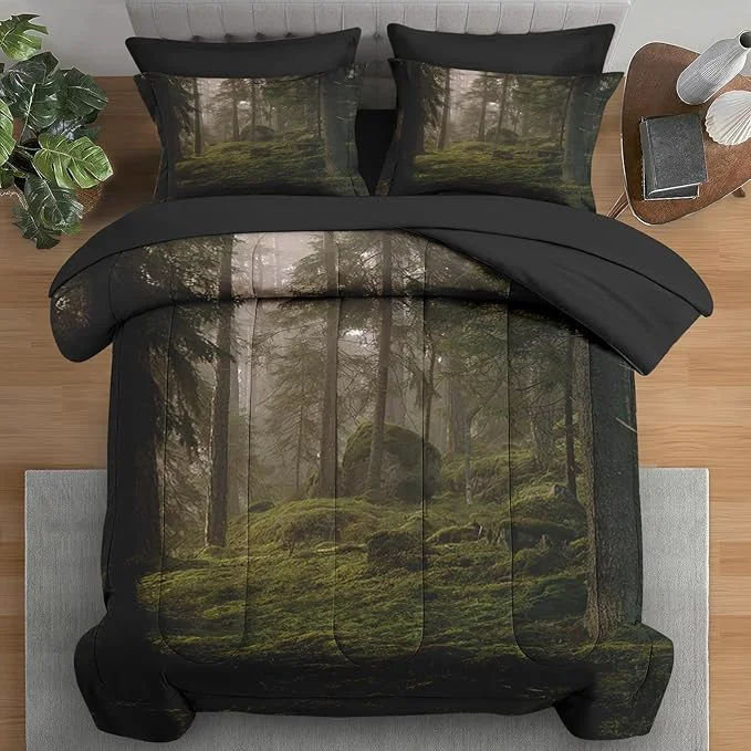 Premium Material Comforter Set Full Size Tree Forest 7 Pcs Bedding for Kids and Adults Mystic Mountain Plant Leaf Bed Sheet Sets with Fitted Sheet 2 Pillowcases amp 2 Shams for Bedroom Bed Decor User-Friendly