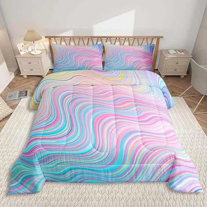 Relaxed Feelyou Girls Pink Comforter Set Toddler Size Kids Rainbow Stripe Bedding Set for Boys Teens Women Die Tye Comforter Breathable Geometric Duvet Princess Decor Quilt 1 Comforter with 1 Pillowcase Proven