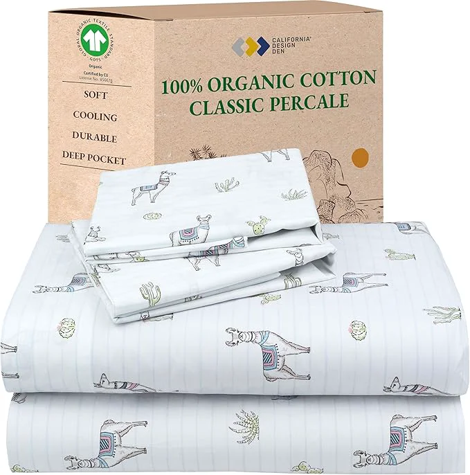 Modern California Design Den Printed Queen Size Bed Sheet Set Organic Cotton Percale Sheets Deep Pocket Queen Sheets amp Pillowcase Set – Llama Consistent