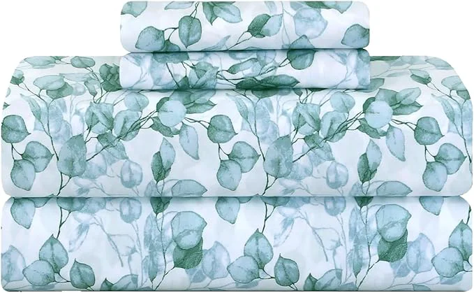 Healthy Feather amp Stitch Printed 500 TC Full Size 4pc Damask Bed Sheet Set Soft Cotton Breathable Bedsheets 18 quot Deep Pockets Sateen Weave Striped Bedding Mattress Resort Hotel Luxury Decor – Green Leaf Modern