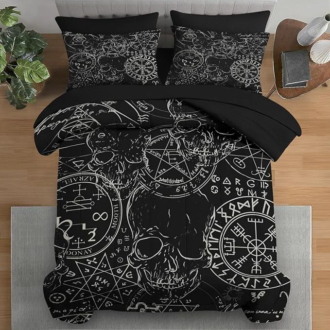 Unique Comforter Set King Size Pentagram Retro 7 Pcs Bedding for Kids and Adults Halloween Vintage Bed Sheet Sets with Fitted Sheet 2 Pillowcases amp 2 Shams for Bedroom Bed Decor Innovative