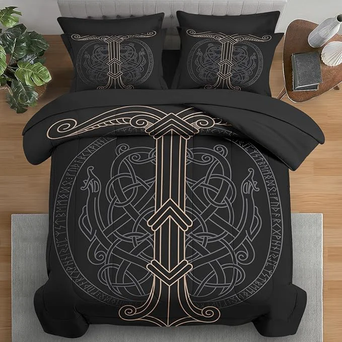 Superior Comforter Set Full Size Viking Norse 7 Pcs Bedding for Kids and Adults Dragon Medieval Gothic Bed Sheet Sets with Fitted Sheet 2 Pillowcases amp 2 Shams for Bedroom Bed Decor Versatile