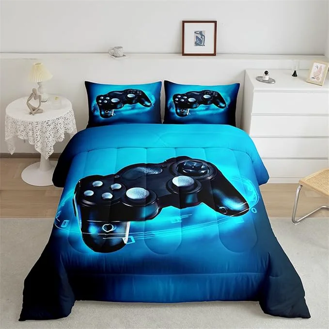 Excellent Feelyou Gamer Bedding Set for Boys Toddler Size Comforter Set Kids Gaming Comforter Blue Gamer Room Decor Video Game Gamepad Bed Set Teens Teenage Bedding Soft Warm 1 Comforter with 1 Pillowcases Effective