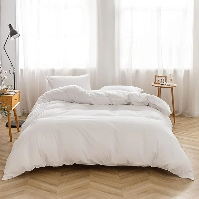 Reliable FACE TWO FACE Bedding Duvet Cover Set Washed Cotton Duvet Cover Linen Like Textured Breathable Durable Soft Comfy Full White Pure