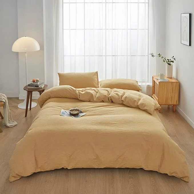 Reusable FACE TWO FACE Bedding Duvet Cover Set Washed Cotton Duvet Cover Linen Like Textured Breathable Durable Soft Comfy California King Ginger Sophisticated