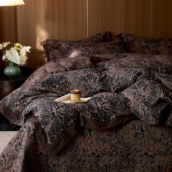 Quality mixinni Duvet Cover Set Queen Vintage Opulence Yarn-Dyed Jacquard Double-Layer Cotton Comforter Cover with Wide Corner Design Retro Art Pattern Bedding Set with 2 Pillowcases for Men amp Women Durable