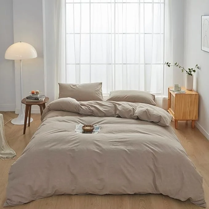 Elegant FACE TWO FACE Bedding Duvet Cover Set Washed Cotton Duvet Cover Linen Like Textured Breathable Durable Soft Comfy King Khaki Reliable