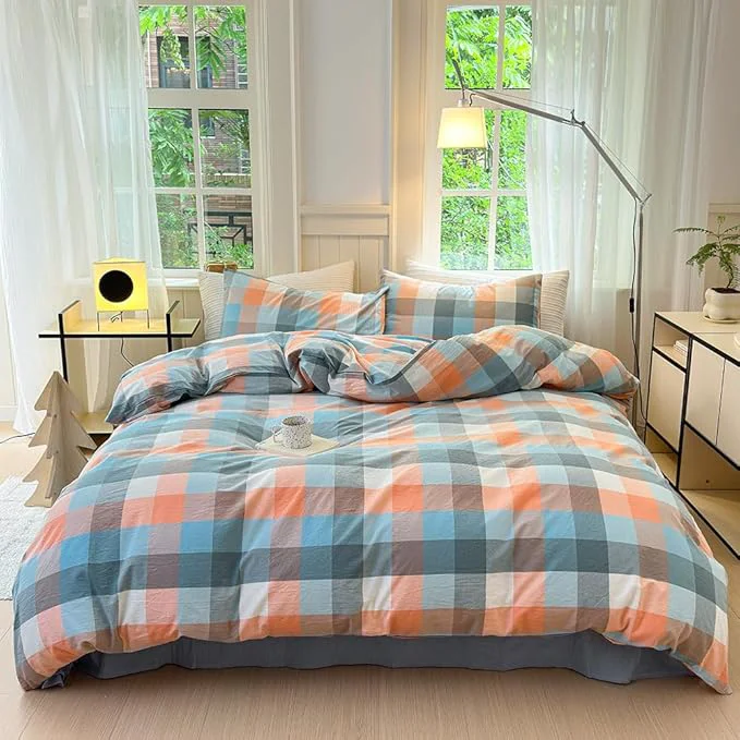 Traditional FACE TWO FACE Bedding Duvet Cover Set Washed Cotton Duvet Cover Linen Like Textured Breathable Durable Soft Comfy Queen Yunxi Powder Enhanced