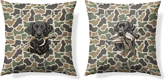 High-Performance Vintage Camo Labrador Retriever Mallard Duck Throw Pillow Covers 18×18 Set of 2 Dog Hunting Pillowcase Camouflage Farm Animal Decorative Pillow Covers Camouflage Wild Animal Decor（84） Advanced