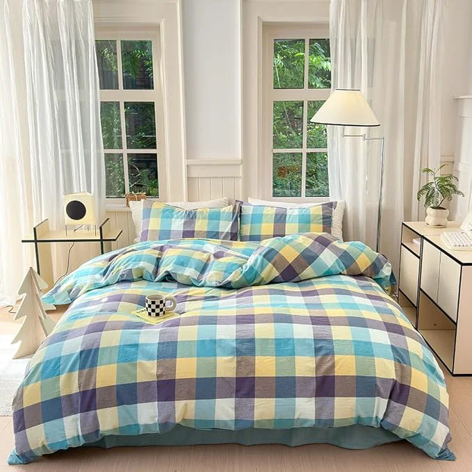Reliable FACE TWO FACE Bedding Duvet Cover Set Washed Cotton Duvet Cover Linen Like Textured Breathable Durable Soft Comfy California King Yunxi Blue Unique