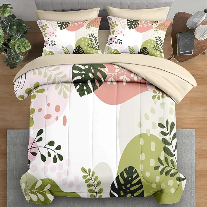 Fine Comforter Set King Size Tropical Leaves Flower 7 Pcs Bedding for Kids and Adults Vintage Floral Bed Sheet Sets with Fitted Sheet 2 Pillowcase amp 2 Sham for Bedroom Bed Decor Fast