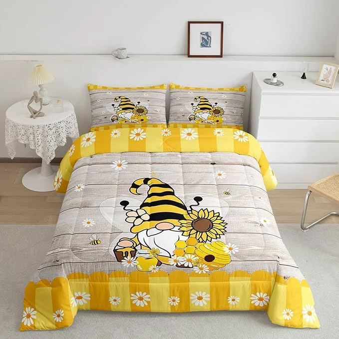 Easy-to-Use Erosebridal Bee Gnome Comforter Set Twin Sunflower Daisy Floral Bedding Set for Kids Boys Girls Honeycomb Honey Can Duvet Set Home Room Decor Yellow Farm Cartoon Soft Down Comforter 2 Pcs Expertly Made