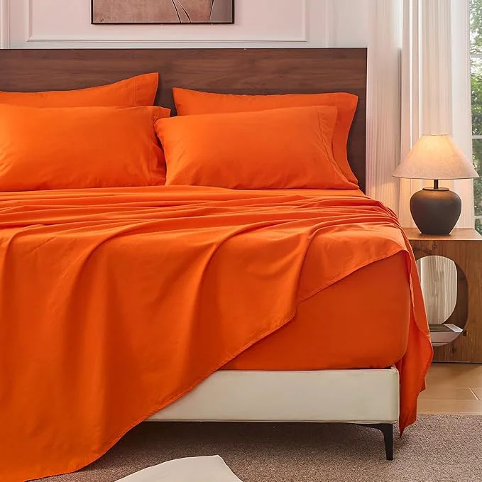 Easy-to-Use Bedlifes French Linen Sheets California King Size 18-24 quot Extra Deep Pocket 4-Piece Set Breathable amp Moisture-Wicking Soft amp Durable Sheets for Thick Mattresses Orange High-Performance