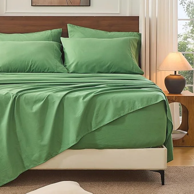 Top-Quality Bedlifes French Linen Sheets King Size 18-24 quot Extra Deep Pocket 4-Piece Set Breathable amp Moisture-Wicking Soft amp Durable Sheets for Thick Mattresses Sage Green World-Class