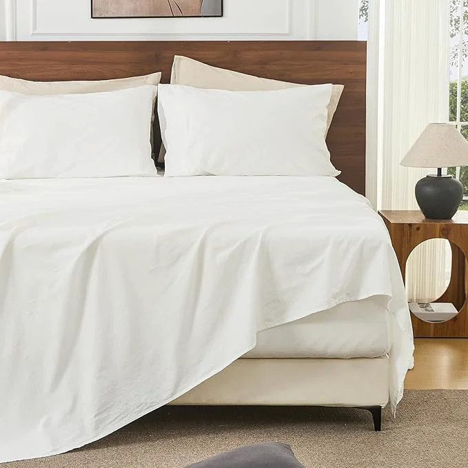 High-Quality Bedlifes French Linen Sheets Queen Size 18-24 Extra Deep Pocket 4-Piece Set Breathable amp Moisture-Wicking Soft amp Durable Sheets for Thick Mattresses White Efficient