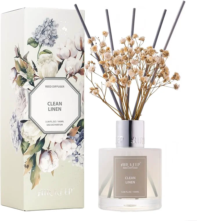 Powerful Airkeep Reed Diffuser Set Clean Linen 6.76 fl oz 1 Pack Home Office Decor Fine