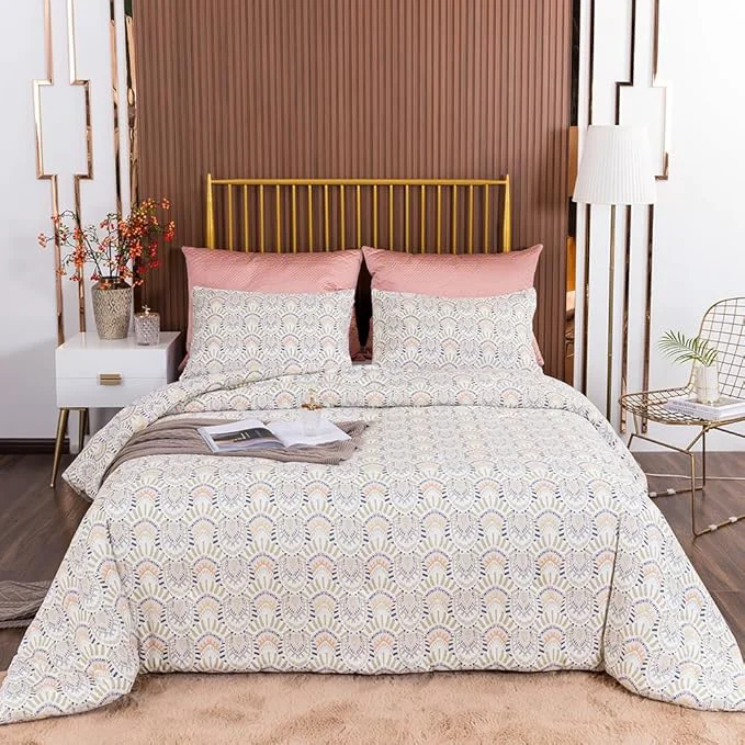Casual CLOTHKNOW Boho Aztec Queen Comforter Set Ivory Bedding Comforter Sets Geometric Bed Comforter with 2 x Pillow Cases Smart