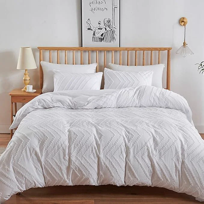 Top-Quality CLOTHKNOW White Twin Twin XL Comforter Set Tufted Farmhouse Bedding Comforter Sets Plain White Bedding Sets Shabby Chic Bed Comforter Sets Functional