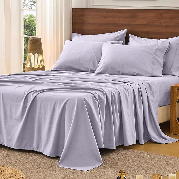 Top-Quality Bedlifes French Pure Linen Sheets King Size Breathable and Cooling Flax Sheet Set Soft Durable and Moisture Wicking 16 Inch Deep Pocket-4 Piece King Lavender Minimalist