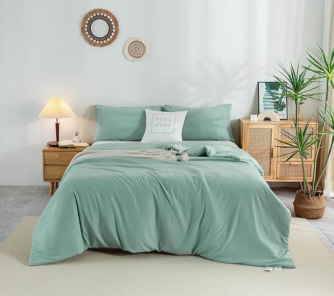 Functional COTTEBED Ultra-Soft Sage Green Comforter Sets for Queen Bed – Light Weight All Season Solid Fluffy Washed Cotton Full Size Bedding Down Comforters Pillow Sham Forest Sage Green Full Queen Recyclable