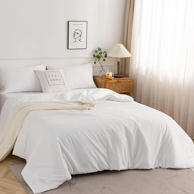 Fine COTTEBED White Down Comforter Queen Size Luxury Hotel Ultra Soft Washed Cotton 1 Comforter Sets and 2 Pillowshams Lightweight Modern Solid Bedding Collection for All Season Use White Queen Full Secure