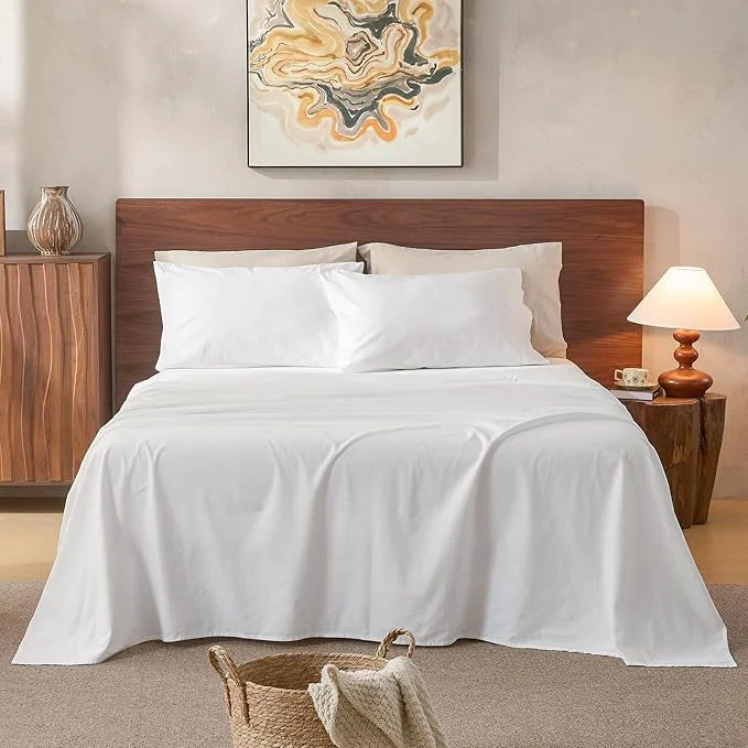 Proven Linen Sheets King Size Breathable amp Durable 4-Piece Bed Flax Sheet Set Soft All-Season Bedding for Hot Sleepers 16 quot Deep Pocket Oeko-TEX （King White） Enhanced