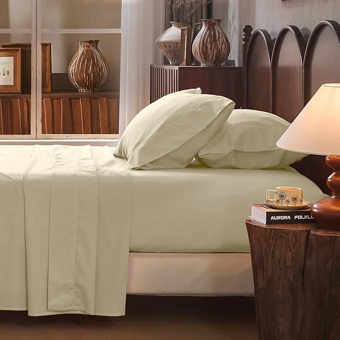 Detailed Linen Sheet Set King Size Extra Deep Pocket Fits 18-24 Inch Mattress Breathable amp Soft Smooth 4-Piece Set for Thick Mattresses Hotel Luxury Bedding（King Brown Taupe） Dependable