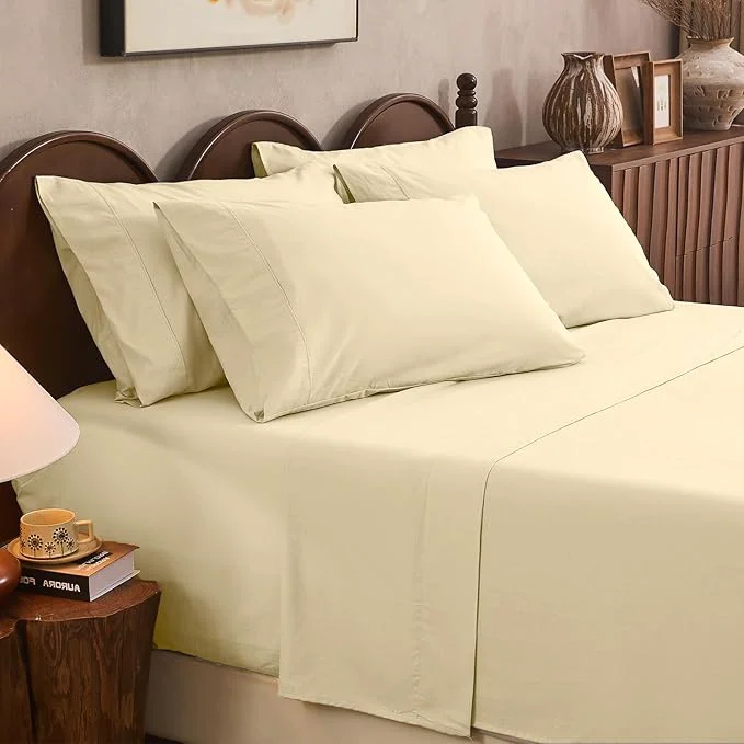 Contemporary Linen Sheet Set Queen Size Extra Deep Pocket Fits 18-24 Inch Mattress Breathable amp Soft Smooth 6-Piece Set for Thick Mattresses Hotel Luxury Bedding（Queen Brown Taupe） Effective