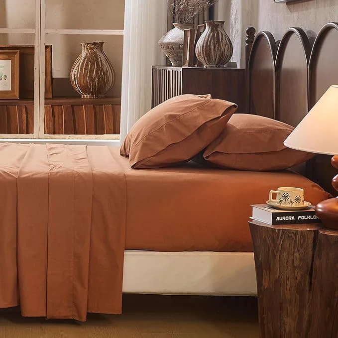 High-Quality Linen Sheet Set Cal King Size Extra Deep Pocket Fits 18-24 Inch Mattress Breathable amp Soft Smooth 4-Piece Set for Thick Mattresses Hotel Luxury Bedding（Cal King Brown） Artisan