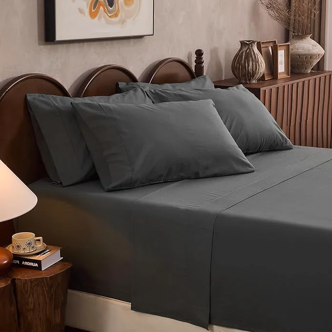 Premium Linen Sheet Set Queen Size Extra Deep Pocket Fits 18-24 Inch Mattress Breathable amp Soft Smooth 6-Piece Set for Thick Mattresses Hotel Luxury Bedding（Queen Dark Grey） Classic