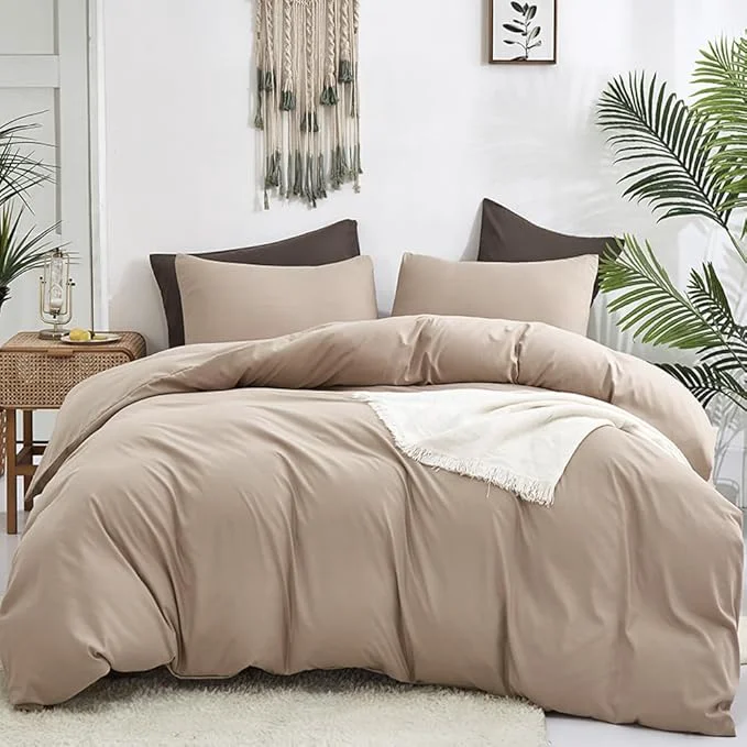 Sophisticated CLOTHKNOW Khaki Queen Comforter Set 3Pcs Cream Coffee Bedding Comforter Sets Soft Taupe Queen Comforter All Season Wheat Tan Comforter Sets Queen High-Grade
