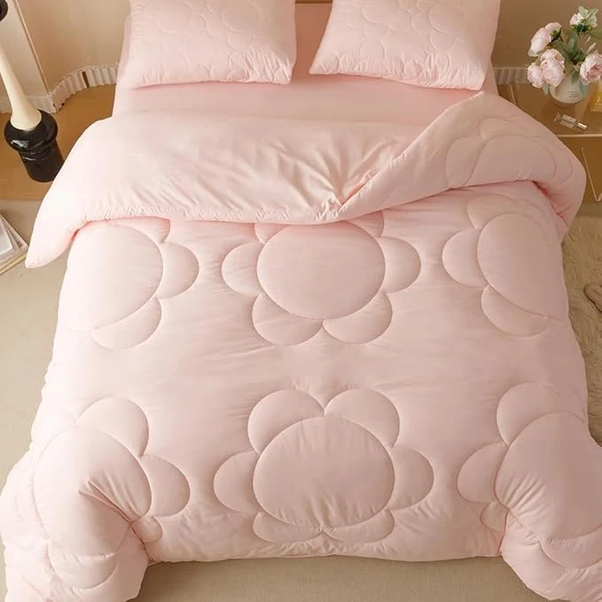 Organic CLOTHKNOW Pink Queen Comforter Set 3Pcs Daisy Puff Bedding Comforter Sets Soft Floral Queen Comforter Pink Comforter with 2 x Pillow Cases Verified