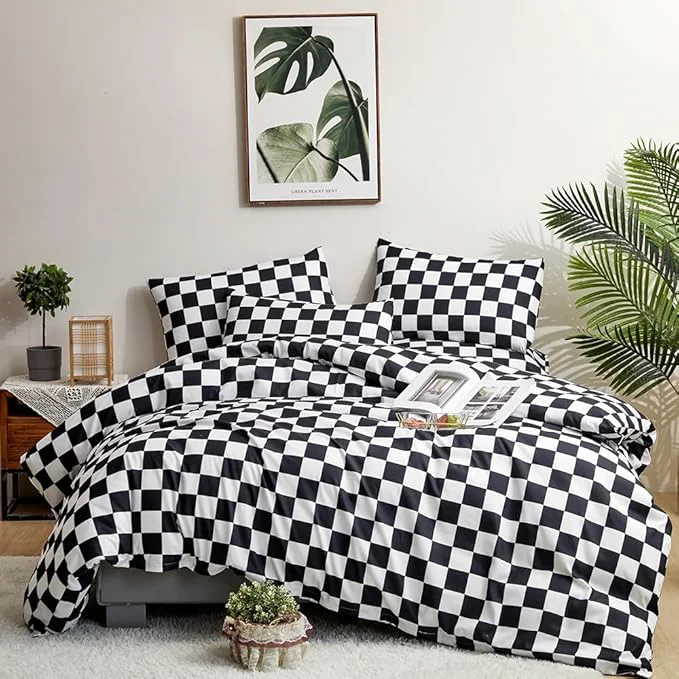 Versatile CLOTHKNOW Black White Plaid King Size Comforter Set Grid Bedding Comforter Sets Soft Checkered Comforter Black White Comforter with 2 x Pillow Cases Fine